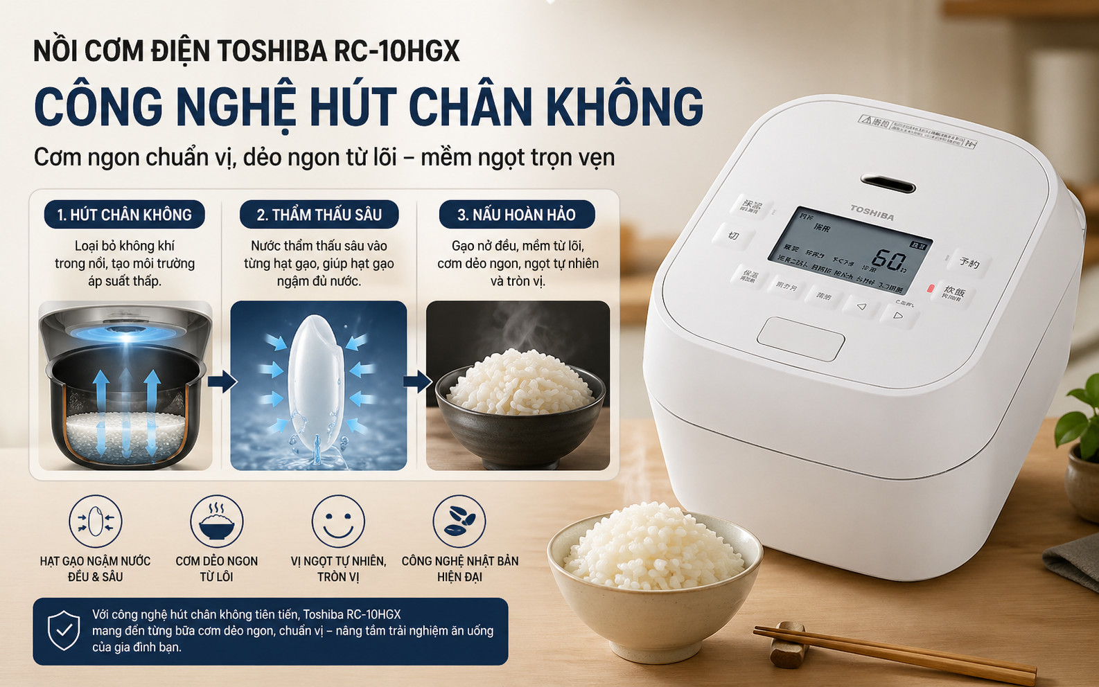Nồi cơm điện Toshiba RC-10HGX cao tần nội địa Nhật 1.0L 12 Nồi cơm điện Toshiba RC-10HGX